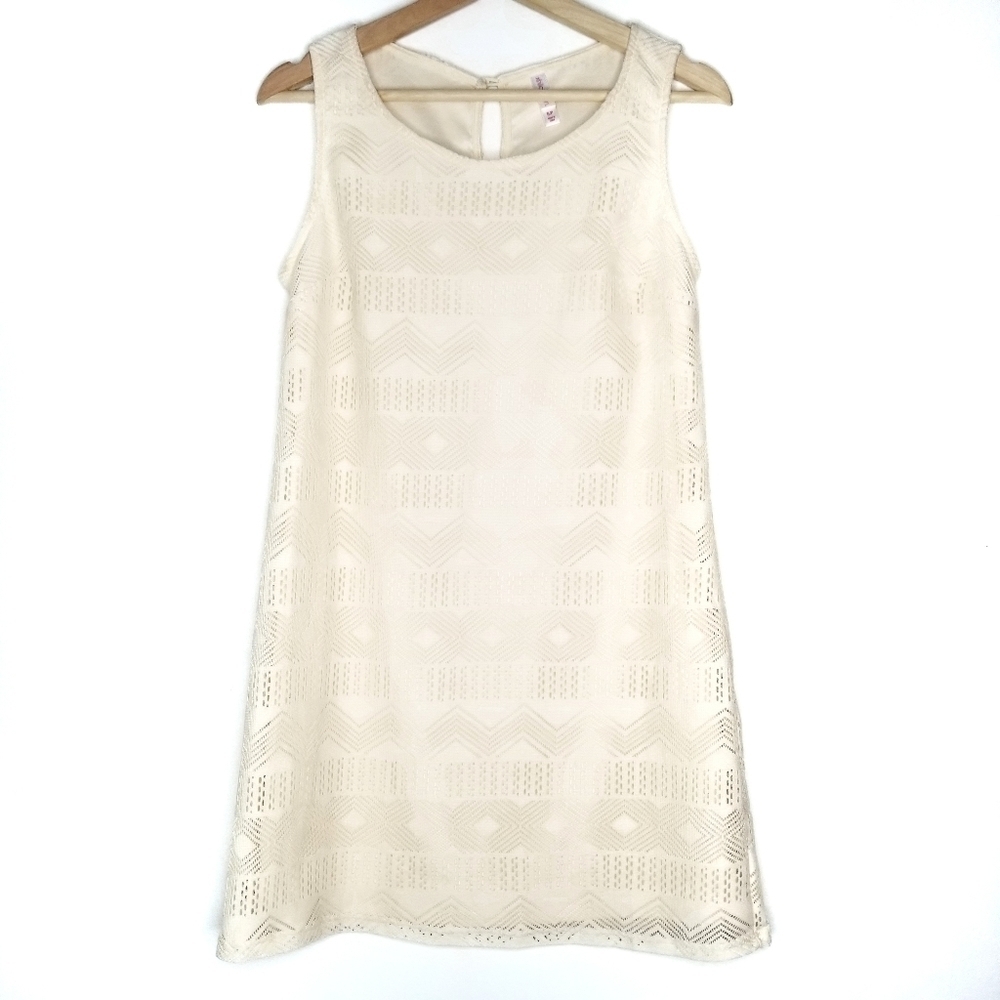 XHILARATION Off White Shift‎ Dress Small Geo Lace Retro Mod Boho Sleeveless Mini
